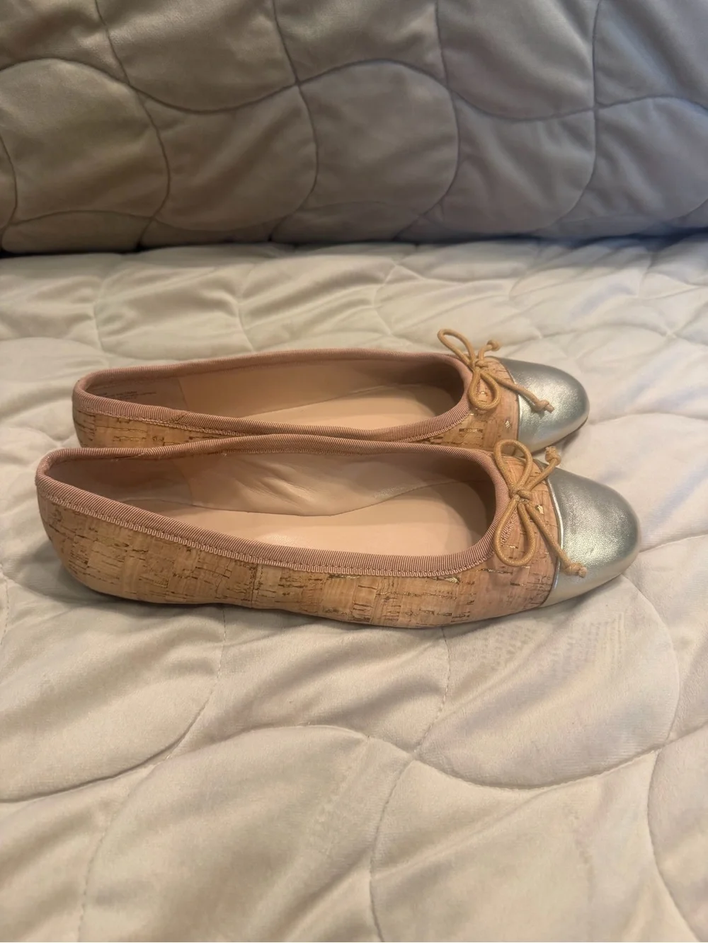 Talbots Cork Ballet Flats with Silver Toe and Pink Trim 9.5